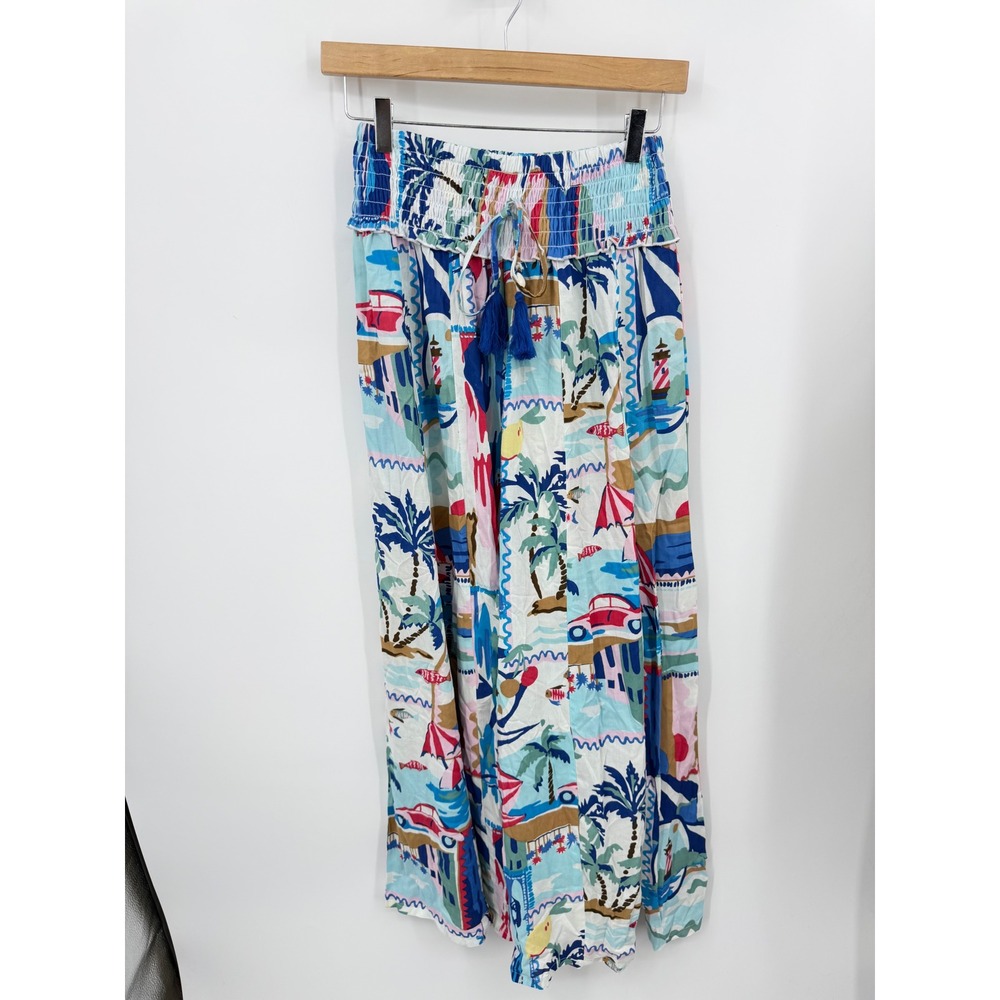 True Destinations Tropical Beach Print Wide Leg Pants Womens Size S Multicolor